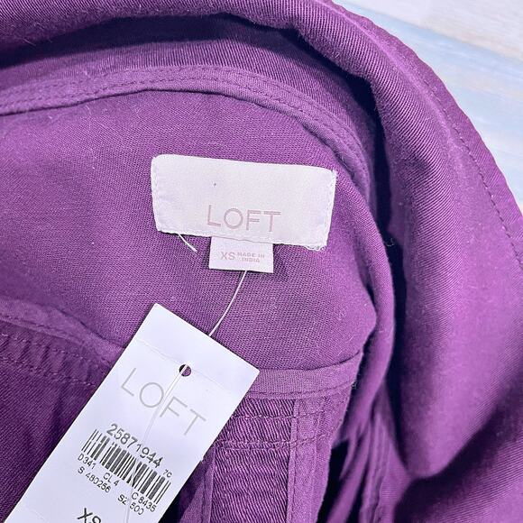 LOFT Hooded Utility Field Jacket Purple Snap Button Unlined Cotton Womens XS - Picture 5 of 6